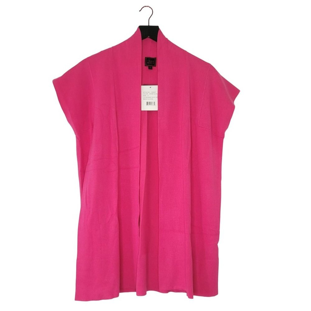 Colour Works Open Front Cardigan Sweater Pink Cap Sleeve Work Office S‎